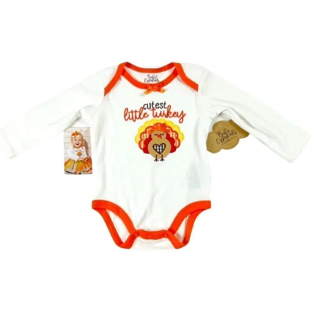 Baby Essentials Baby Girls Cutest Little Turkey Bodysuit Set Size 6 Months NWT